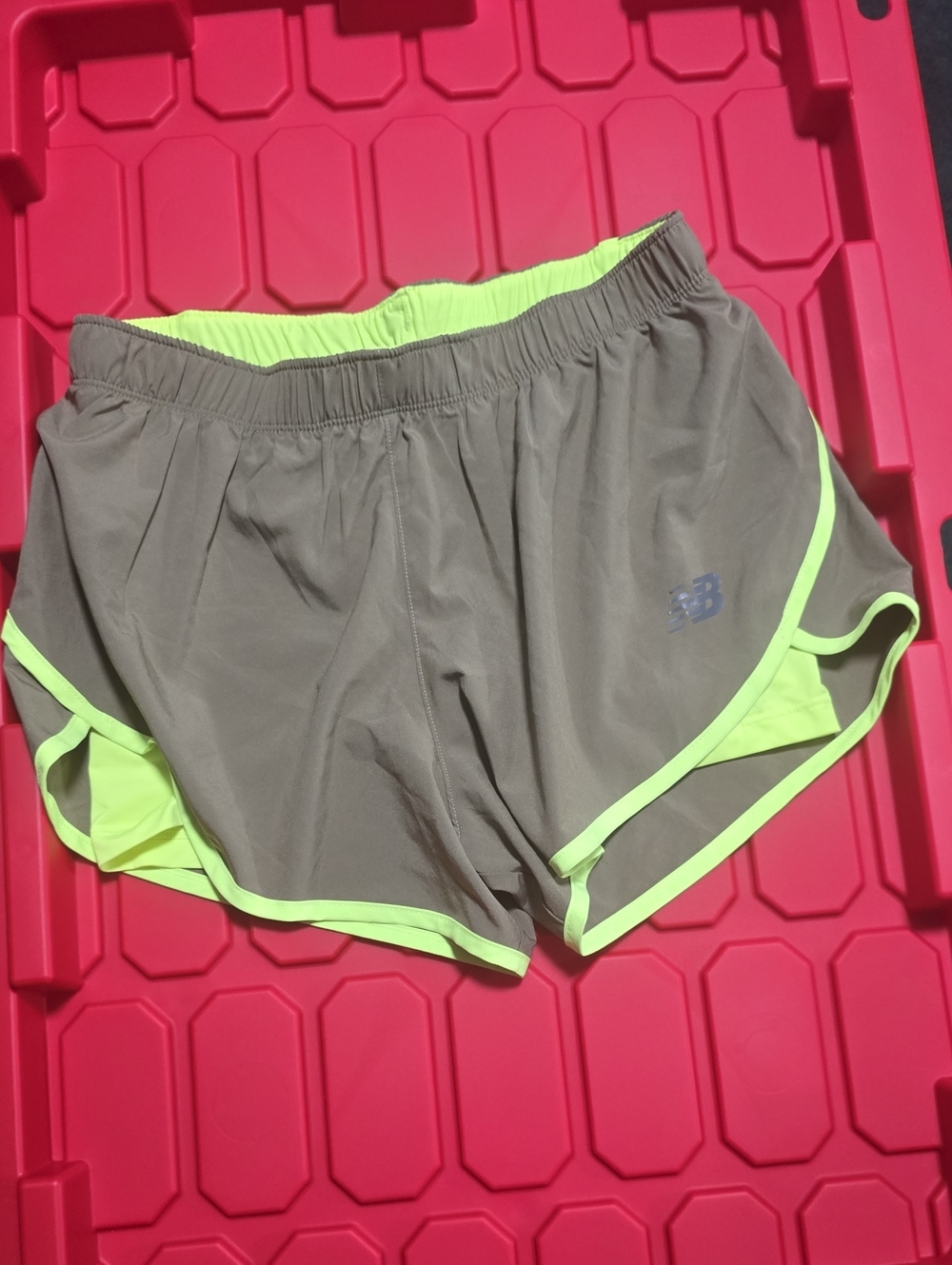 New Balance Women's Khaki Shorts with Neon Yellow Trim